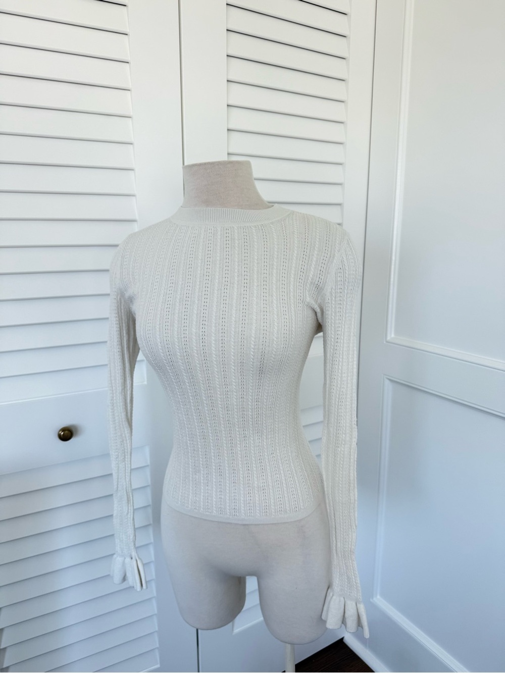 PAIGE Cream Ribbed Long-Sleeve Slim Knit Top